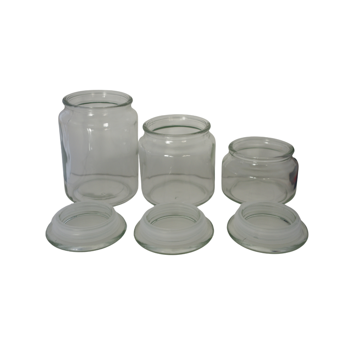 24 Giare in vetro con tappo, h 110 mm
