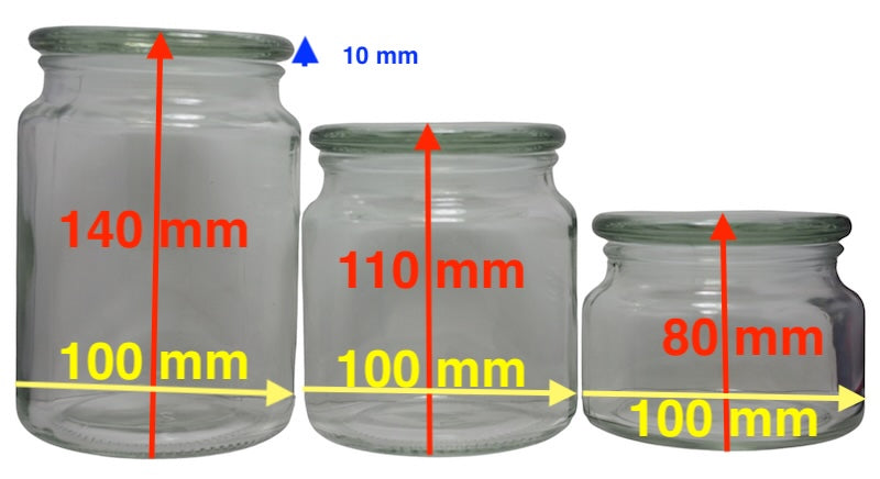 24 Giare in vetro con tappo, h 80 mm