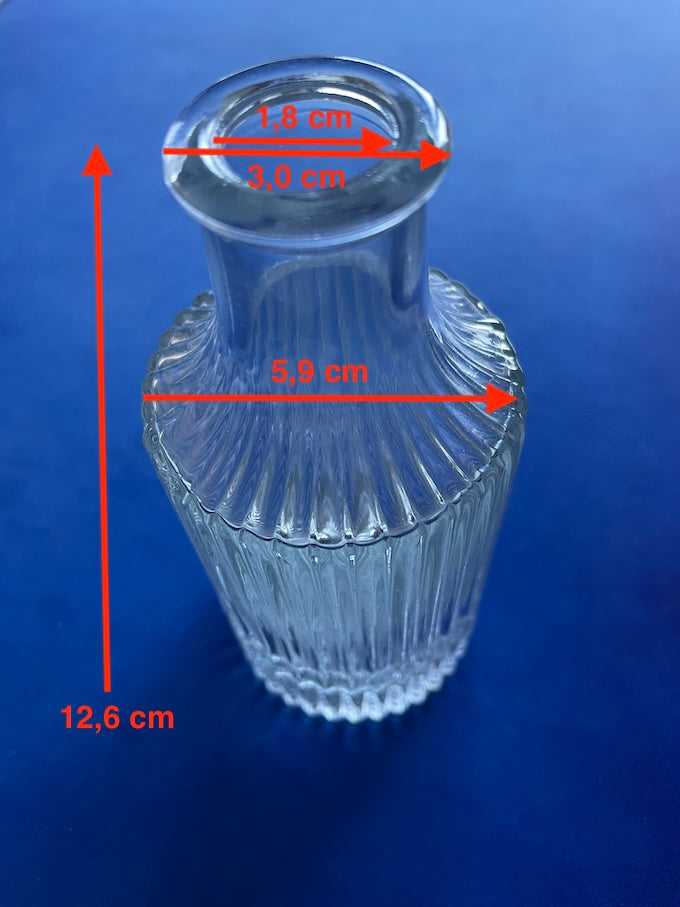 Bottiglia di vetro per profumatori ambiente, rigata, 150 ml, con tappo oro e argento
