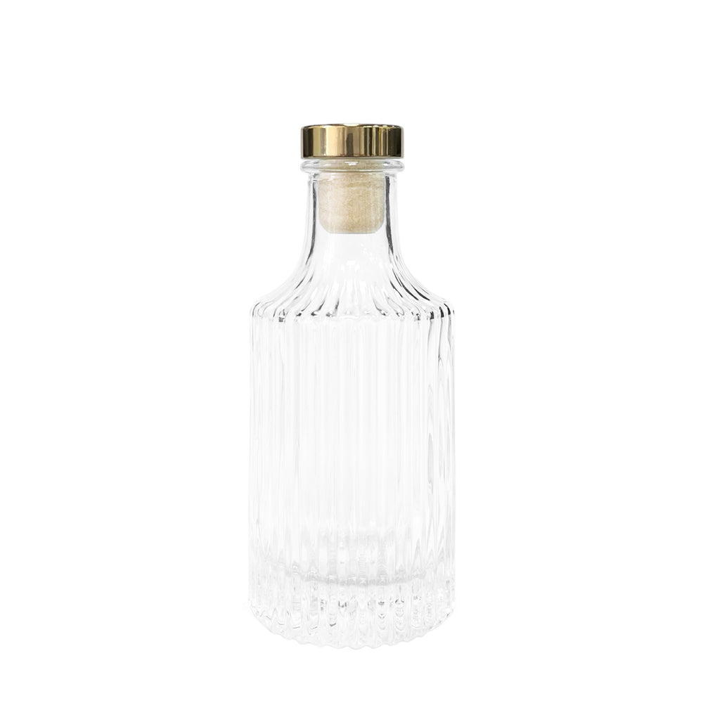 Bottiglia di vetro per profumatori ambiente, rigata, 150 ml, con tappo oro e argento