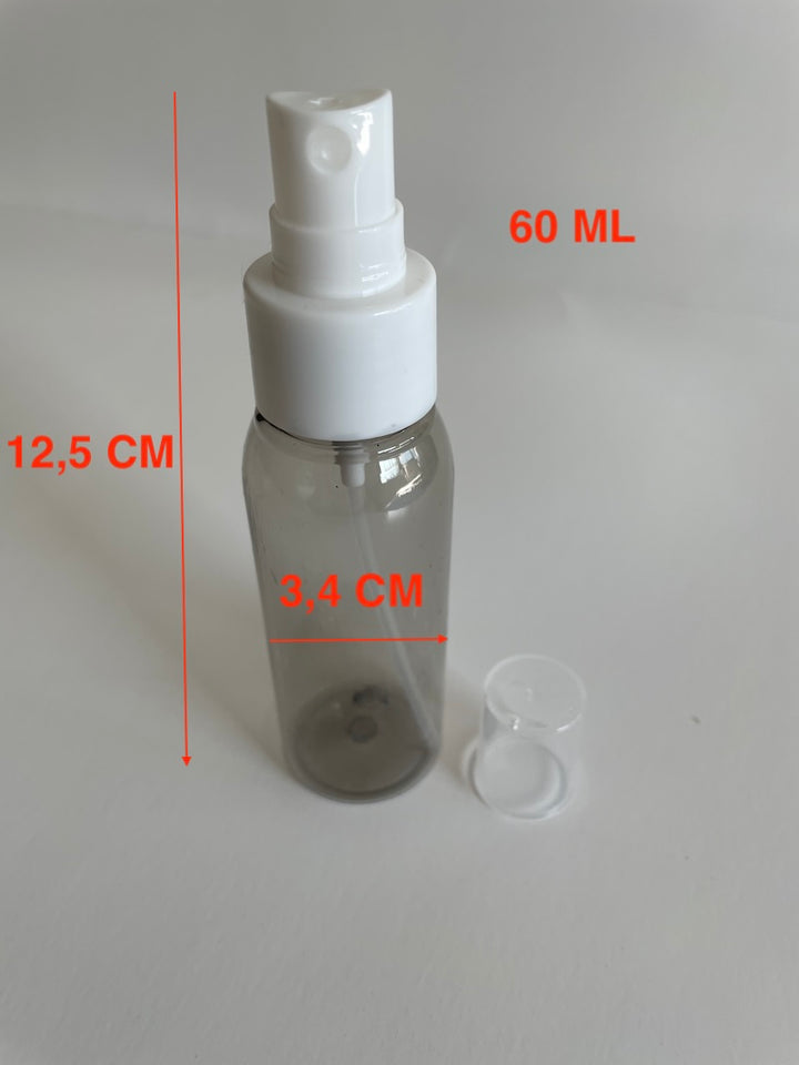 Bottiglia spray con nebulizzatore 60 ml, colore trasparente grigio, confezione da 5 pz