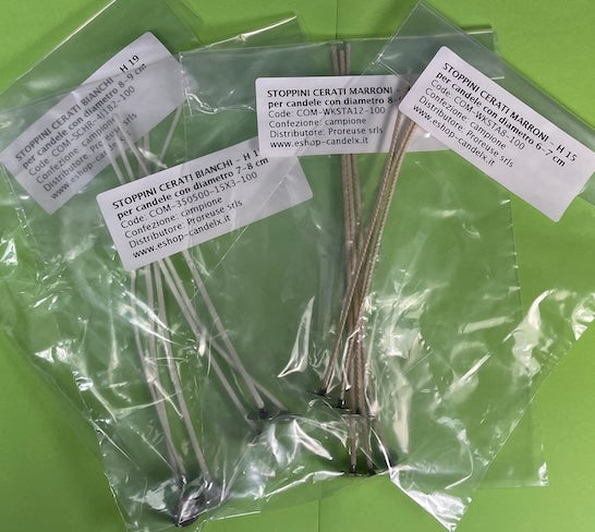 Campioni stoppini cerati per candele nei contenitori - 3 pz. per 4 tipi