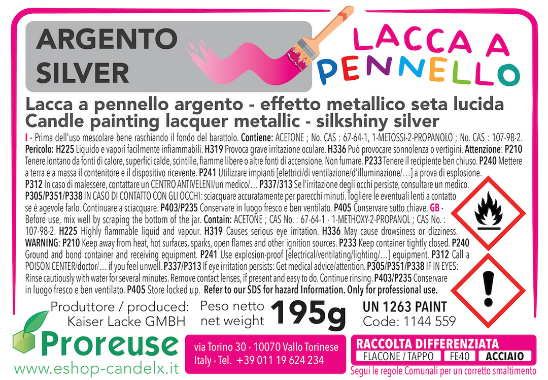 Colore argento, a pennello, per cera o per gesso