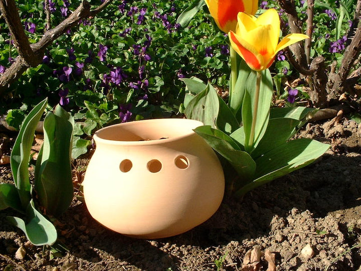 Contenitore in terra cotta per candele con sabbia di cera / candle sand