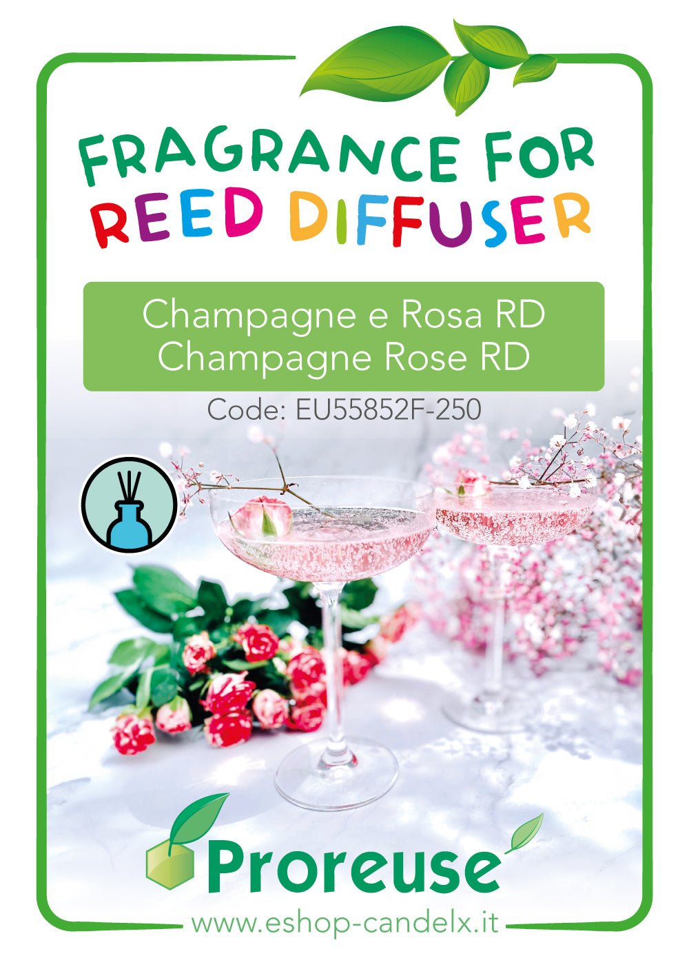 Fragranza per diffusori: Champagne e Rosa RD