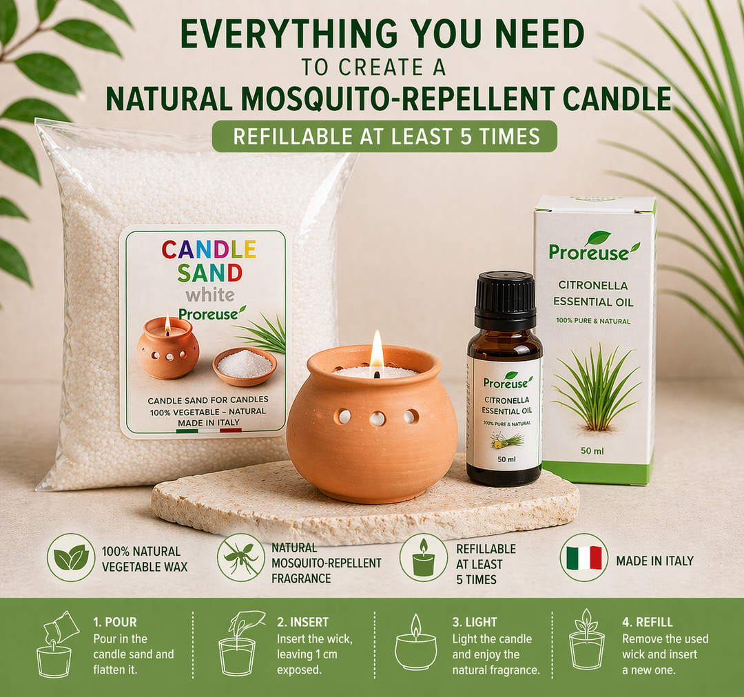 Candela Anti Zanzara Fai da Te con Candle Sand, Citronella e Coccio in Terracotta