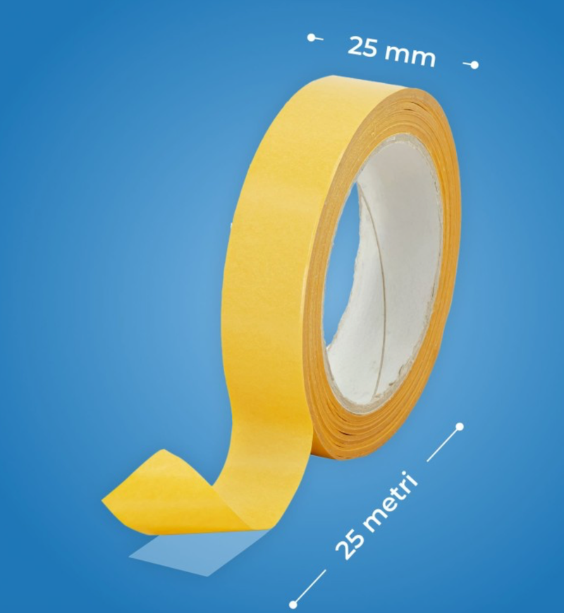 Nastro biadesivo Trasparente per fissaggio stoppini , H 25 mm, lunghezza 25 mt