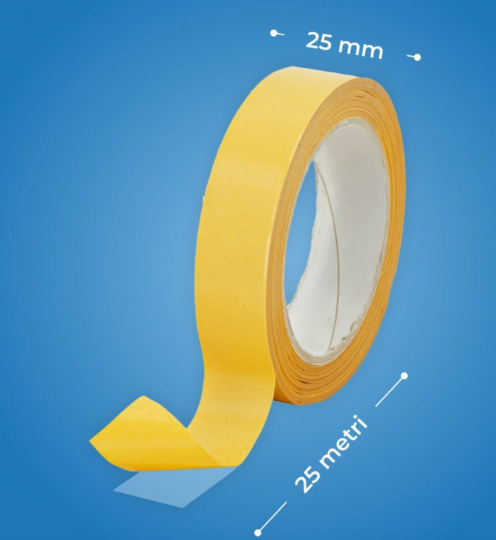 Nastro biadesivo Trasparente per fissaggio stoppini , H 25 mm, lunghezza 25 mt