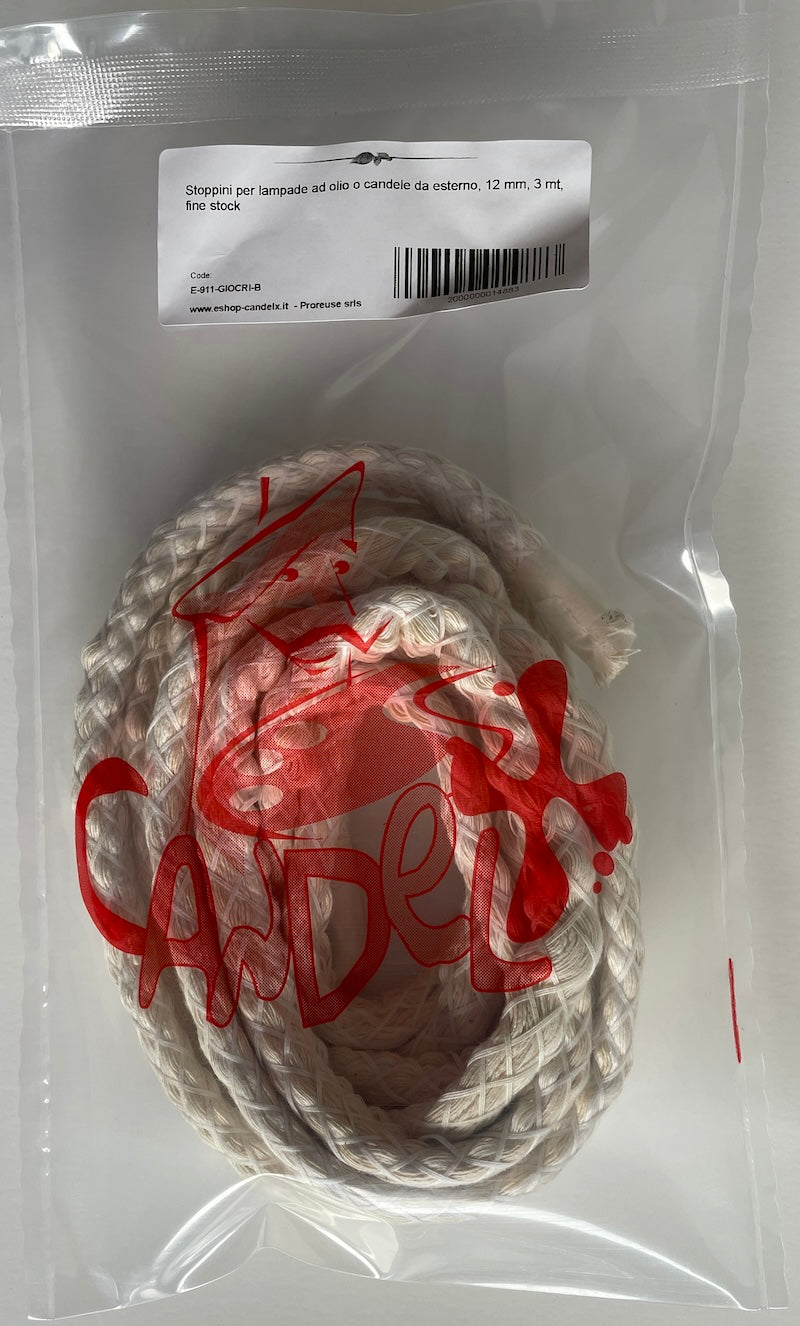 Stoppini per lampade ad olio o candele da esterno, 12 mm, fine stock, 3 mt