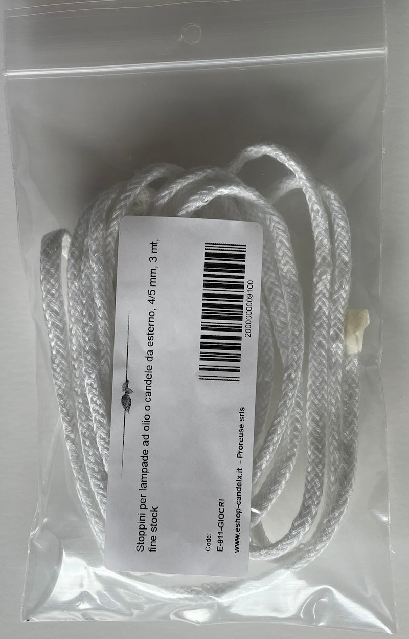 Stoppini per lampade ad olio o candele da esterno, 4/5 mm, 3 mt, fine stock
