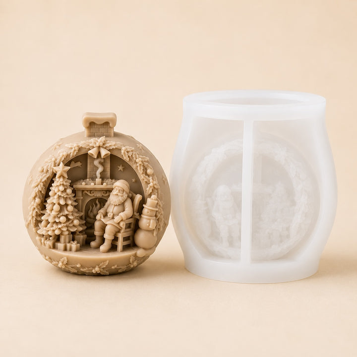 Stampo in Silicone Pallina di Natale - Babbo Natale con Camino